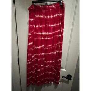 Kim Rogers Red & White Tie-Dye Tiered Maxi Skirt L